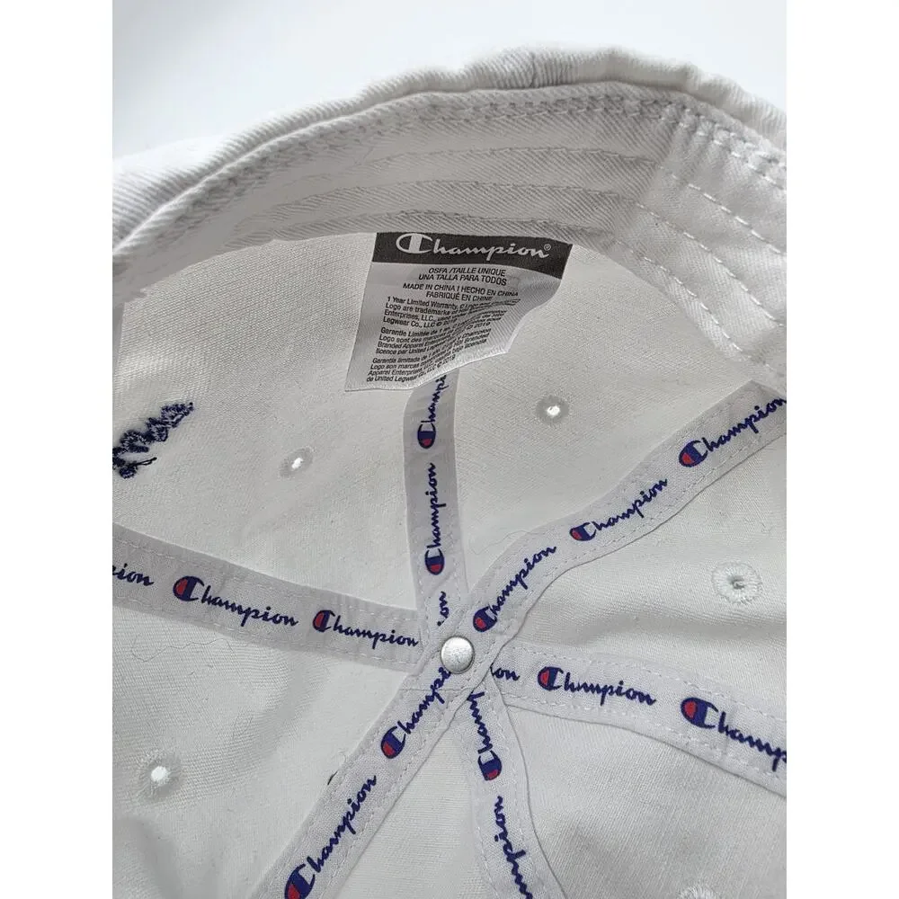 Champion White Adjustable Dad Hat Baseball Cap Strapback Logo OSFA